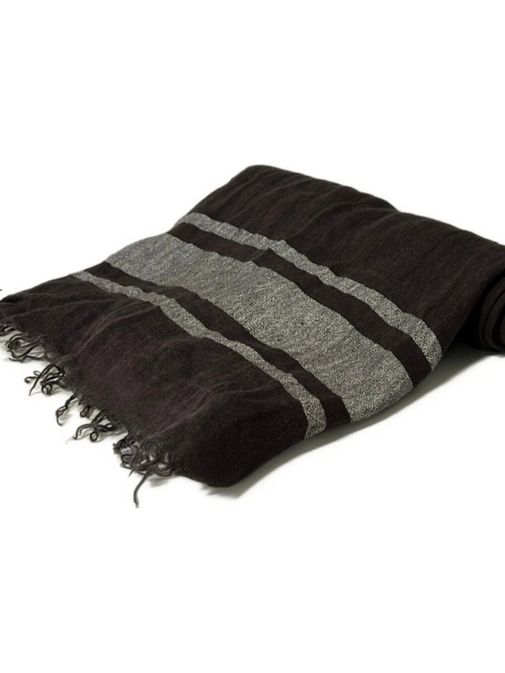 GUCCI Dark Brown Linen Cotton Scarf